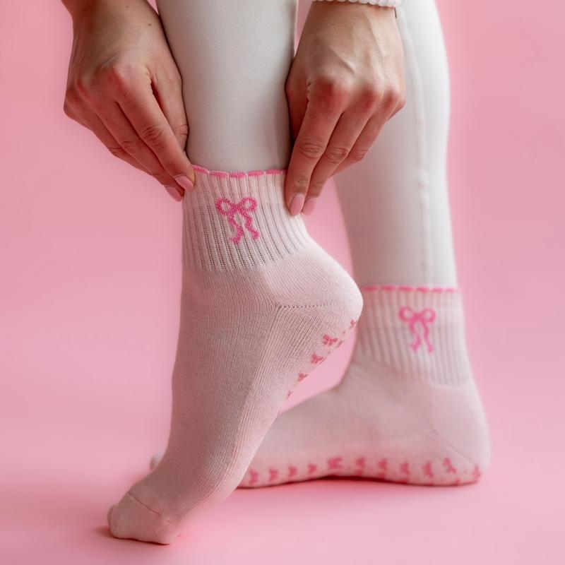 Pink Bow Pilates Socks