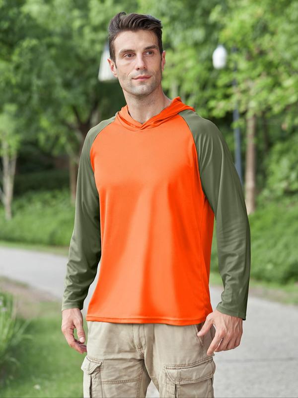 Men's Colorblock Patchwork Hooded Sports T-shirt, Regular Fit Quick Drying Sporty Top for Spring & Fall, Sport & Outdoor Clothing for Summer