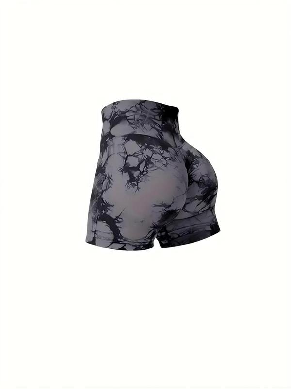 Women's Tie Dye Print Ruched High Waist Athletic Sports Shorts, Casual Comfy Breathable Skinny Shorts for Yoga Gym Workout Running, Ladies Sportswear for All Seasons