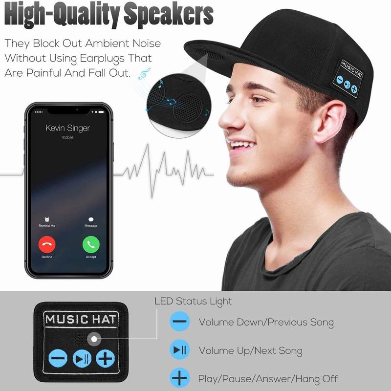 Wireless Headphone Hat, Outdoor Sports Hat with Built-in Speaker, Bluetooth-compatible Audio Hat, Birthday Gift for Boys and Girls, Christmas Gift