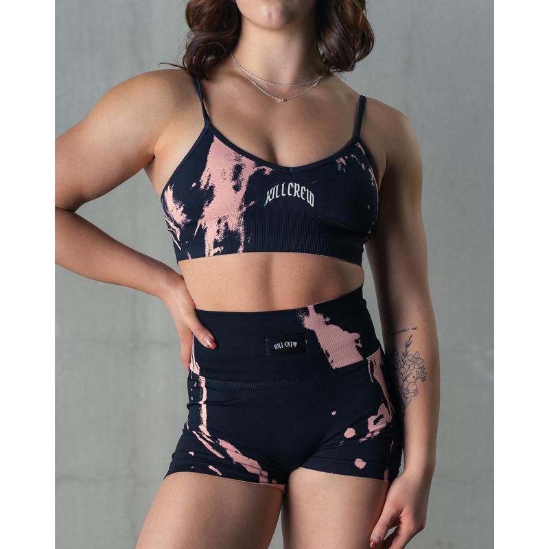 [Kill Crew] Sports Bra Splatter - Black Rose, Full Coverage, Adjustable Straps & Clasp. XXS-3XL