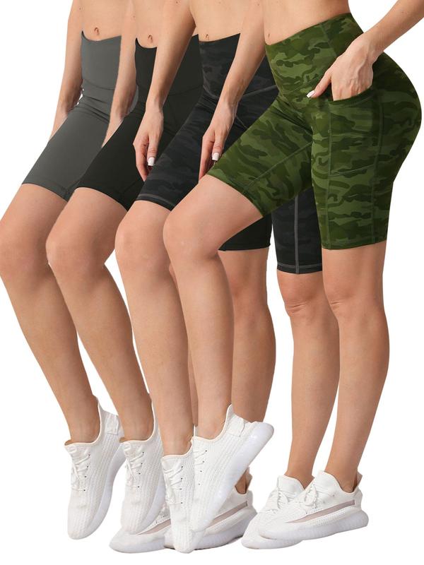 Women's Solid High Waist Sports Shorts, Gym Shorts, Sporty Pocket Skinny Shorts for Yoga Gym Workout Running, Ladies Sportswear for All Seasons, Gym Clothes, Workout Shorts, Gym Clothing