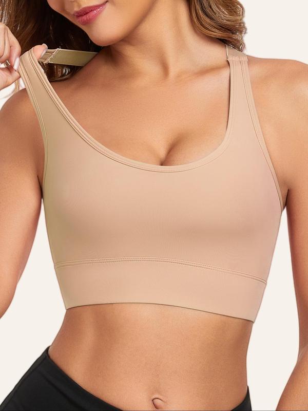 Sporty Women's Solid Color Criss Cross Sports Bra, Removable Chest Pads Wireless Sports Lingerie Top, Ladies Sportswear for Indoor Outdoor Wear