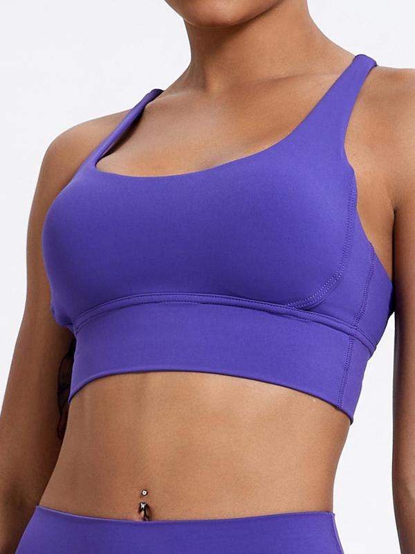 Women's Solid Criss Cross Wireless Sports Bra, Breathable Comfortable Sports Lingerie Top for Yoga Workout, Ladies Sportswear for Indoor Outdoor Wear