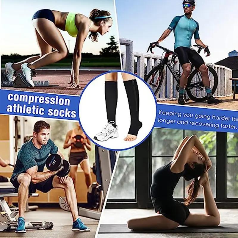 Zipper Compression Socks, 1 Pair Solid Color High Knee Socks, Breathable Comfortable Sports Protective Socks for Running Jogging Cycling