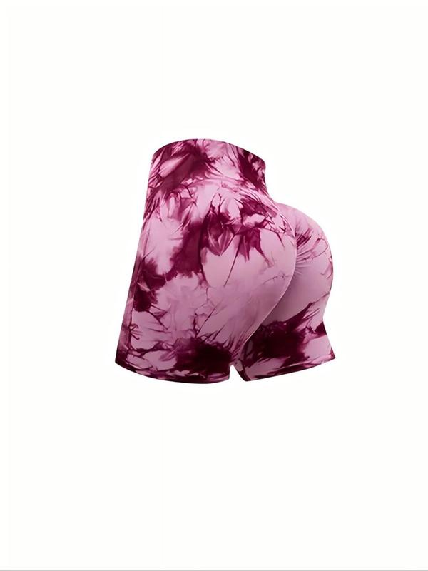 Women's Tie Dye Print Ruched High Waist Athletic Sports Shorts, Casual Comfy Breathable Skinny Shorts for Yoga Gym Workout Running, Ladies Sportswear for All Seasons