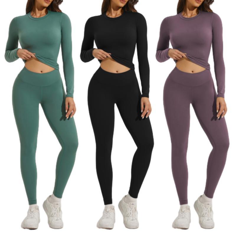 Women's 2 Piece Track Suits Outfits Workout Long Sleeve Top Jogger Legging Pants Sets