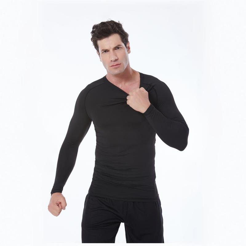 SILKWORLD Men's Long-Sleeve Compression Shirt Base-Layer Running Top, Pack of 2-3