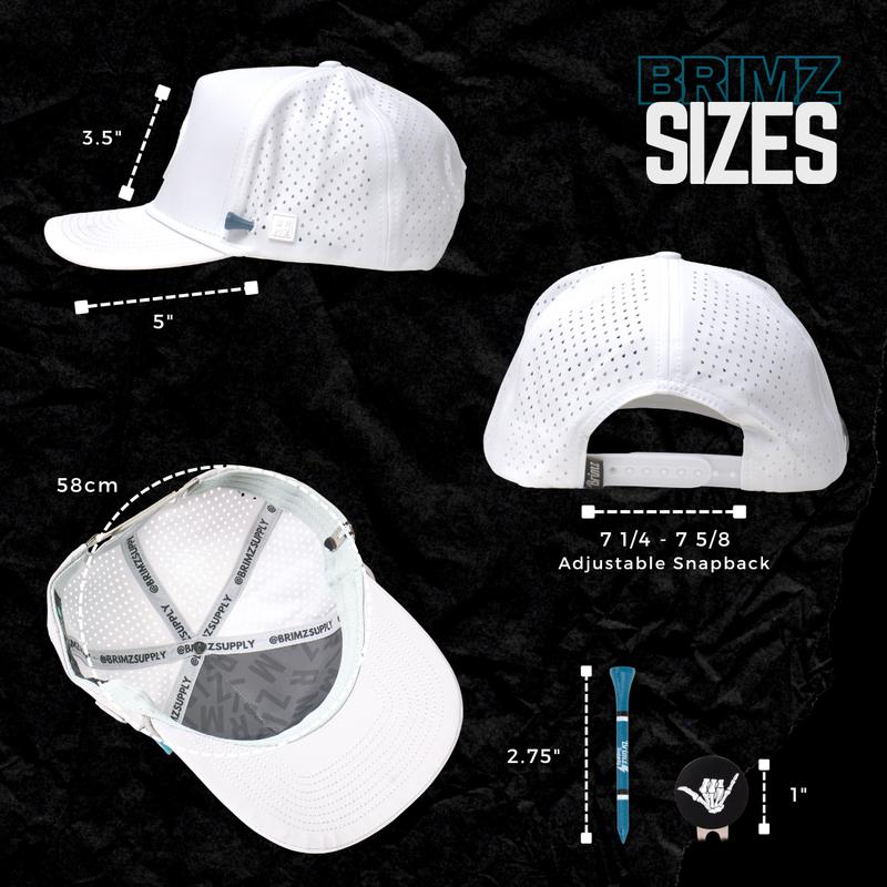 BRIMZ Golf Performance Hat - Breathable Sweat & Water Resistant Golfing Snapback Cap with Tee Holder & Magnetic Ball Marker (White - Beers & Bogeys)