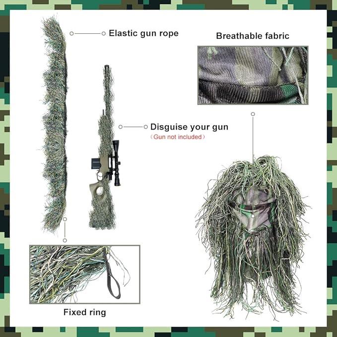 5in1 Kids Ghillie Suit, 3D Kid Camo Hunting Clothes Youth