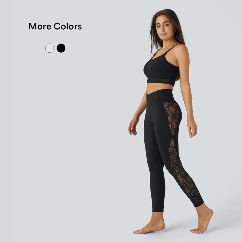 Halara Softlyzero™ High Waisted Crossover Contrast Lace Yoga 7 8 Leggings-UPF50+