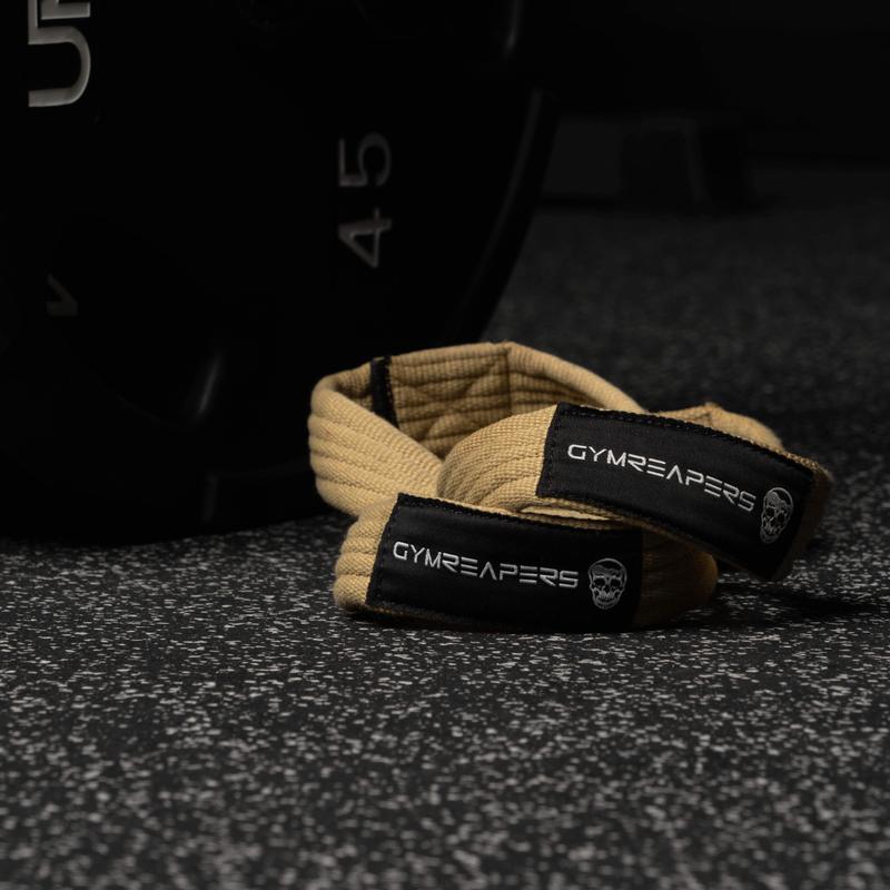 Gymreapers Figure 8 Lifting Straps, Khaki - Durable, Cotton Strength Design for Deadlift, Axle, and Barbell - Sports & Outdoor Accessories