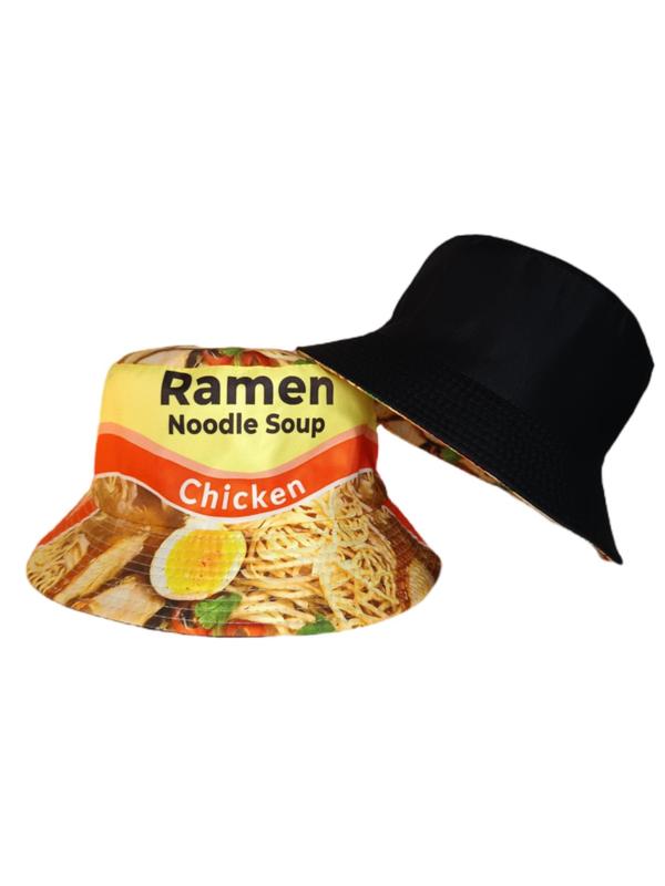 Ramen Noodle Soup Printed Bucket Hat, Casual Outdoor Street Hip Hop Sunscreen Fishing Hat, Fashion Accessories for Both Men & Women