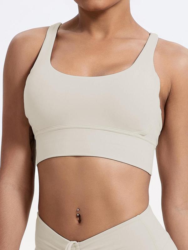 Women's Solid Criss Cross Wireless Sports Bra, Breathable Comfortable Sports Lingerie Top for Yoga Workout, Ladies Sportswear for Indoor Outdoor Wear