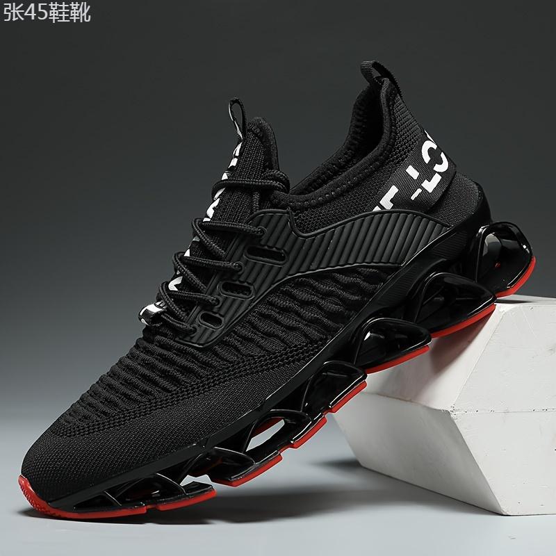 Men's Trendy Woven Knit Breathable Blade Type Running Shoes With Good Shock Absorption, Comfy Non Slip Durable Sneakers For Men's Outdoor Activities Closed Training