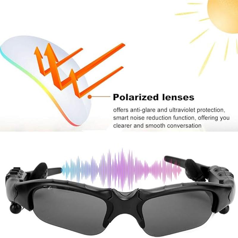 Wireless & Smart Sport Sunglasses，Perfect for Sports, Outdoor, Driving & Cycling ，5.3: Enhanced UV Protection, Compatible with SmartPhone & PC - Incredible Stereo Sound - Handsfree Earphone - Classy Black