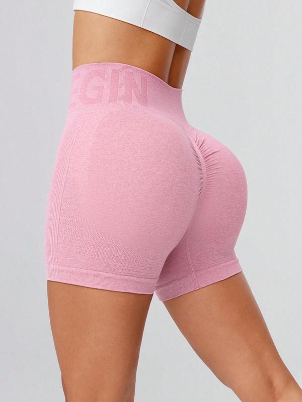 Women's Plain Letter Print High Waist Ruched Sports Short Leggings, Sporty Comfy Skinny Tummy Control Shorts, Gym Shorts, Ladies Sportswear for Yoga Gym Workout Running Back To School