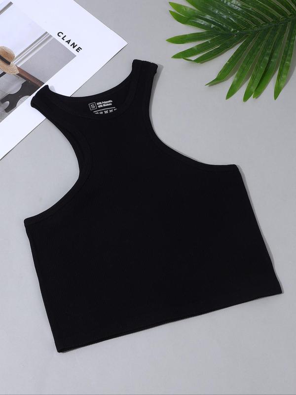 Women's Solid Round Neck Racer Back Sports Vest, Quick Drying Breathable Crew Neck Tank Top for Yoga Gym Workout, Ladies Sportswear for All Seasons