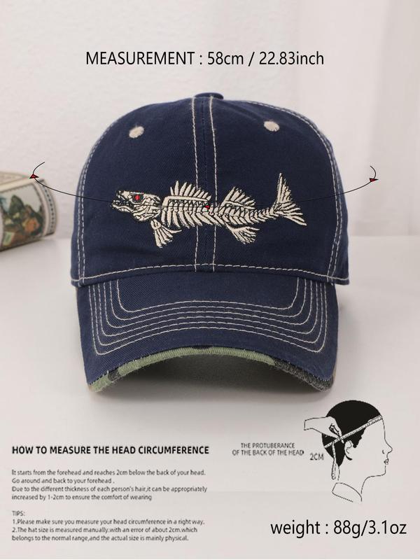 Unisex Street Style Fish Bone Embroidered Baseball Cap, Casual Trendy Baseball Hat, Fashionable All-match Accessories for Men & Women for All Season