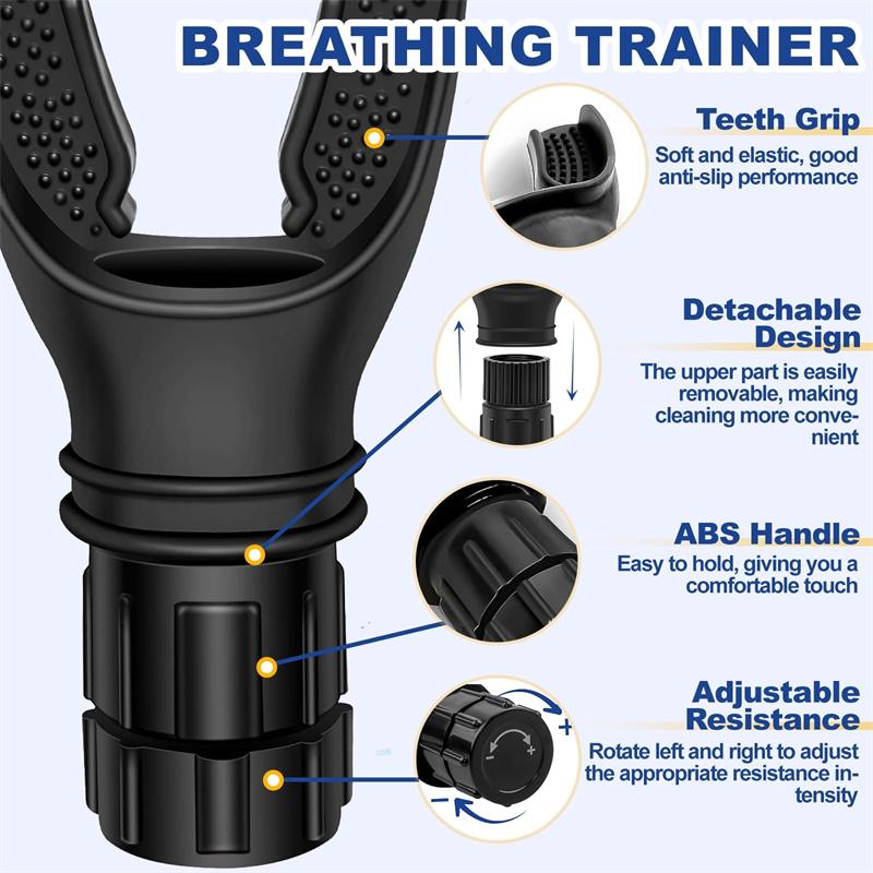 Breathing Trainer, Portable Lung Trainer, Breathing Resistance Trainer for Oral and Muscular Exercise, Daily Fitness Training, Easy-to-Clean Design