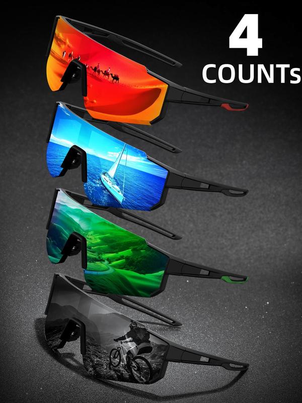 Unisex Sporty One-piece Flat Top Design Cycling Sunglasses, Trendy Casual Mirror Sunglasses for Outdoor Activities, Fashion Accessories for Outdoor Activities