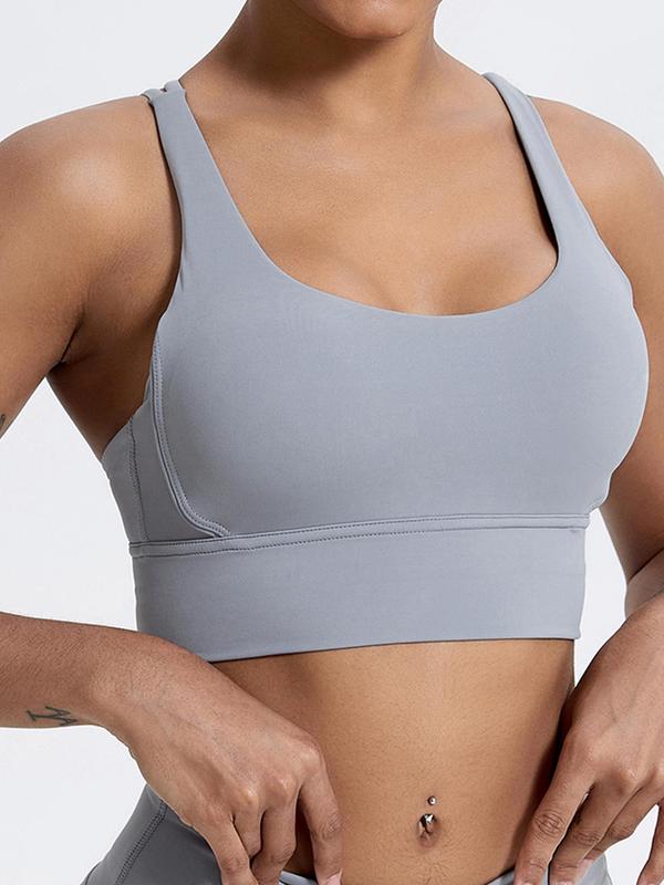 Women's Solid Criss Cross Wireless Sports Bra, Breathable Comfortable Sports Lingerie Top for Yoga Workout, Ladies Sportswear for Indoor Outdoor Wear