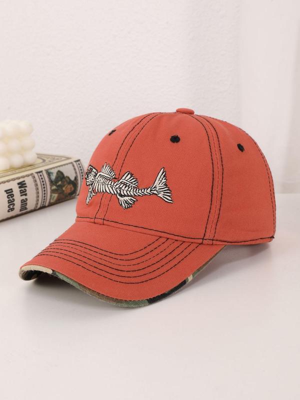 Unisex Street Style Fish Bone Embroidered Baseball Cap, Casual Trendy Baseball Hat, Fashionable All-match Accessories for Men & Women for All Season