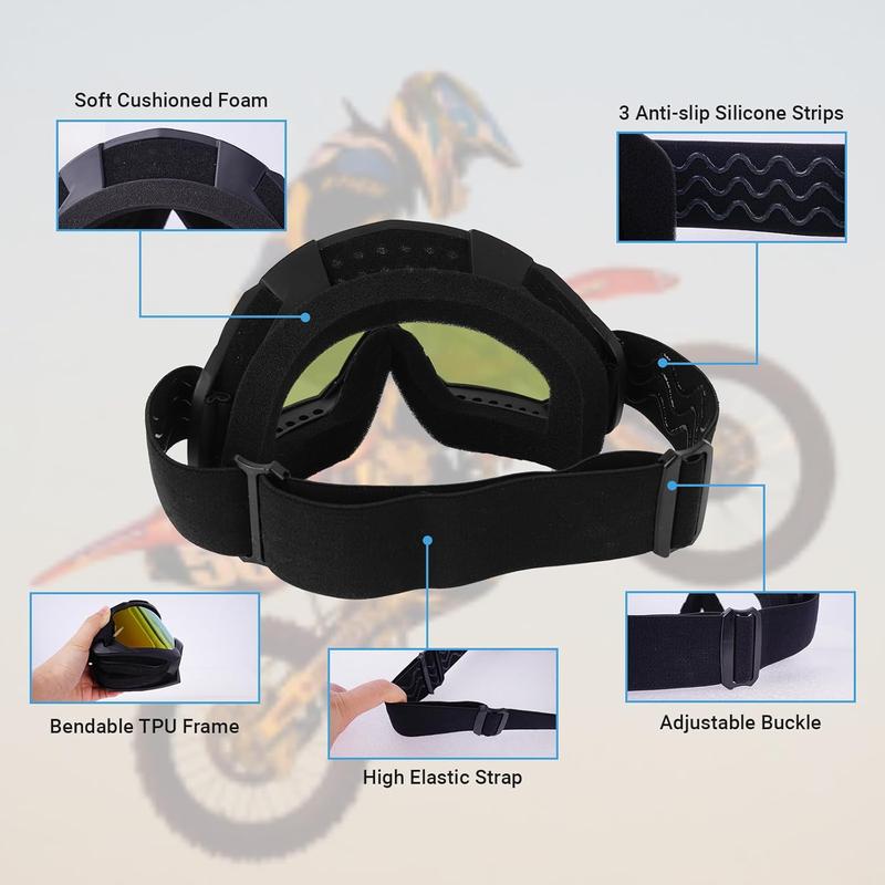 Dirt  Goggles, ATV Goggles Motocross MX Goggles Anti Fog OTG Riding Goggles Skiing Goggles for Men, Women, Youth