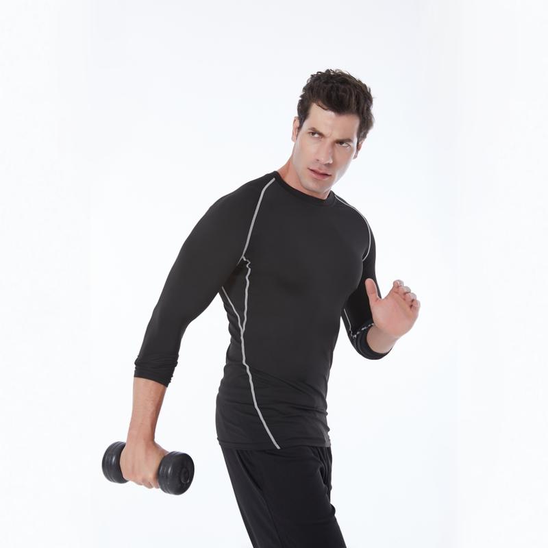 SILKWORLD Men's Long-Sleeve Compression Shirt Base-Layer Running Top, Pack of 2-3