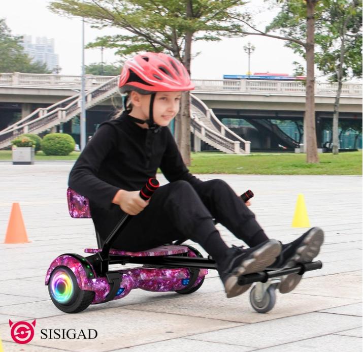 SISIGAD Hoverboard with Seat Attachment, 6.5'' Self Balancing Hoverboards Go Kart with Bluetooth and LED Lights, Star Purple Scooter with Seat Attachment Combo