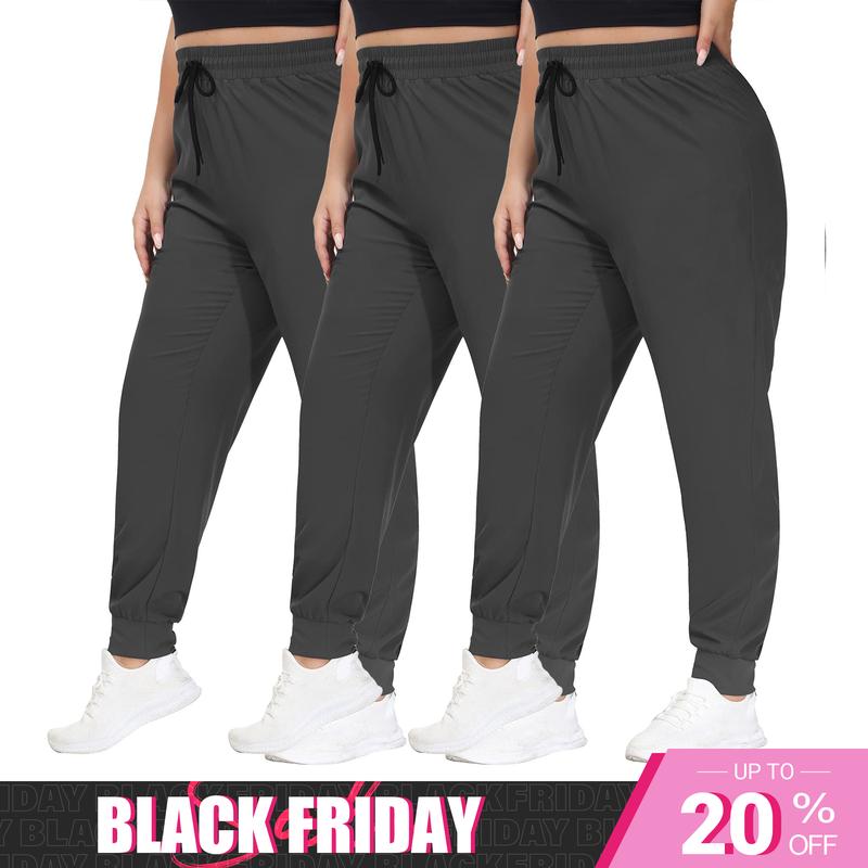 SHOWITTY 3 Pack Women's Plus  Joggers with Pockets, Comfy High Stretch Workout  Yoga Pants for Women, Basic  High Waist breathable Sweatpants leggings