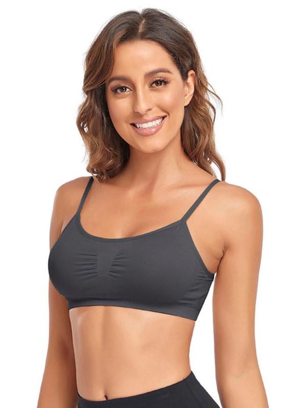 Sporty Women's Solid Color Ruched Padded Sports Bra, Breathable Comfortable Wireless Sports Lingerie Top, Ladies Sportswear for Indoor Outdoor Wear