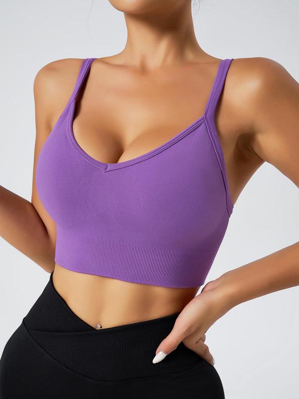 Women's Solid Backless Wireless Sports Bra,  Criss Cross Adjustable Strap Sports Bra for Workout Gym Yoga, Ladies Sportswear for Indoor Outdoor Wear