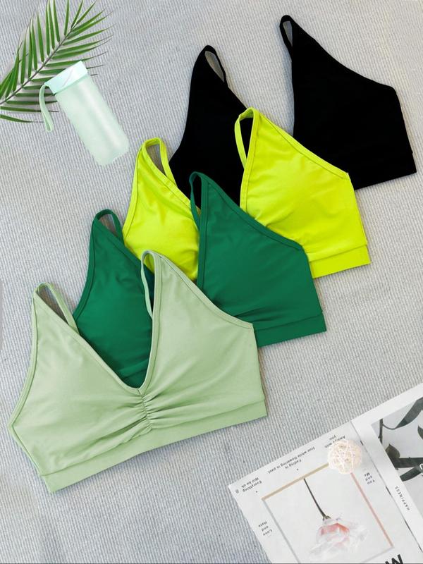 Sporty Women's Solid Color Ruched Triangle Sports Bra, Quick Drying Breathable Comfortable Sports Lingerie Top, Ladies Sportswear for Indoor Outdoor Wear