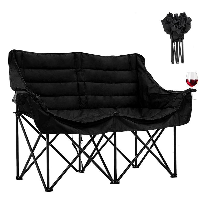 LILYPELLE 2 Person Camping Chair, XXXL Oversized Loveseat Camping Chair, Double Camping Chairs for Adults Heavy Duty Camping Couch Black Outdoor Folding Chair Portable Lawn Chair Patio Chair