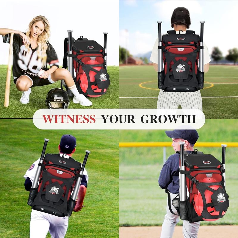 Baseball Bag for Adult and Youth, Large Capacity Bat Bag Lightweight Softball Bag with Shoe Compartment and Fence Hook for TBall Bat & Equipment, Waterproof Baseball Backpack for Helmet, Gloves