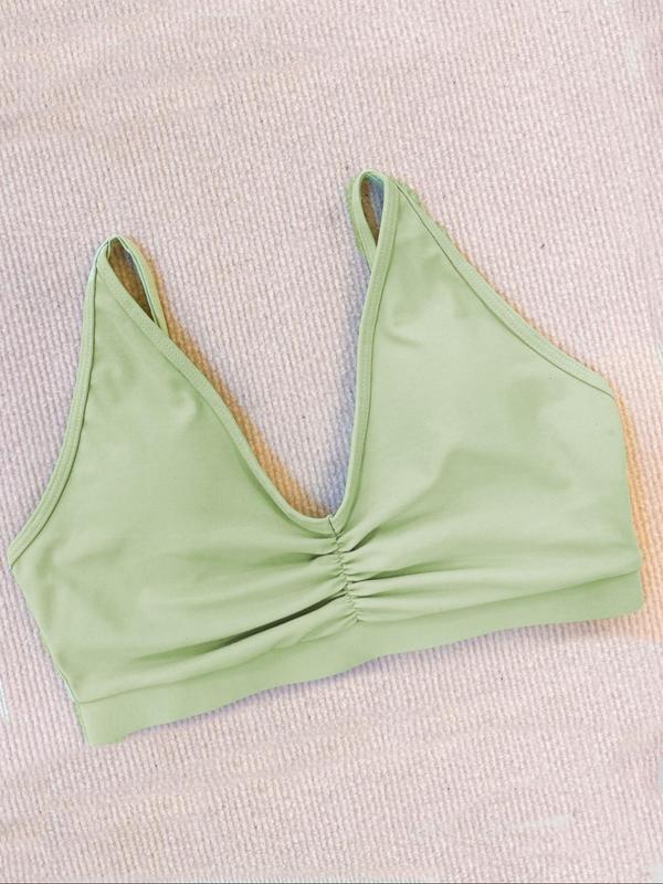 Sporty Women's Solid Color Ruched Triangle Sports Bra, Quick Drying Breathable Comfortable Sports Lingerie Top, Ladies Sportswear for Indoor Outdoor Wear