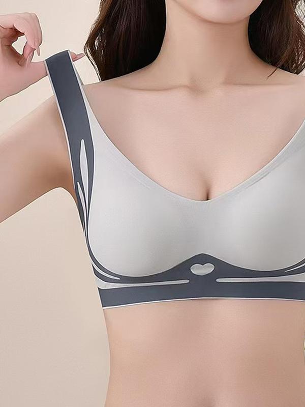 Women's Colorblock Wireless Sports Bra, Breathable Comfortable Backless Sports Bra, Ladies Sportswear for Indoor Outdoor Wear