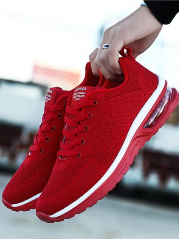 Father's Day Gift Sporty Lace-up Low Top Running Shoes, Trendy Plain Lace-up Soft-soled Comfortable Sneakers, Mesh Running Shoes for Outdoor Exercise