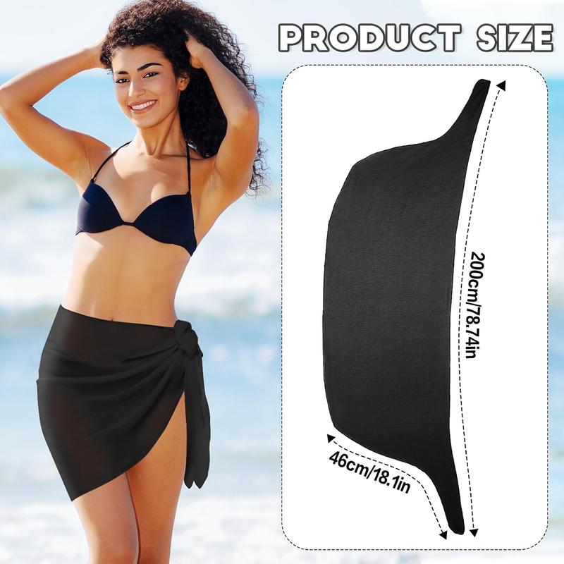 2 Pack Beach Sarong Short Sarongs, Swimsuit Coverups Shorts, Sheer Bikini Swimsuit Cover Ups, Semi-Sheer Bathing Suit Coverups Short Swimwear Bikini Wrap Skirt (Black, White)