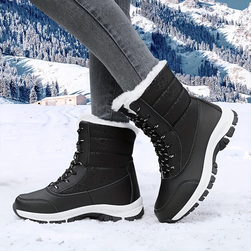 Trendy Plush Lined Thermal Furry Snow Boots with Non-Slip Round Toe, Warm Winter Hiking Boots for Men and Women