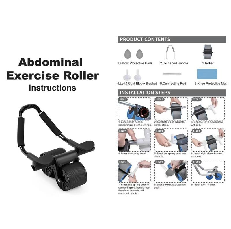 Automatic Abdominal Roller Wheel with Knee Mat &Timer, Automatic Rebound Abdominal Wheel, Portable Gym Equipment  Ab Exercise Roller power roller abdominal machine abs roller rollerwheel healthy home gym Automatic Rebound