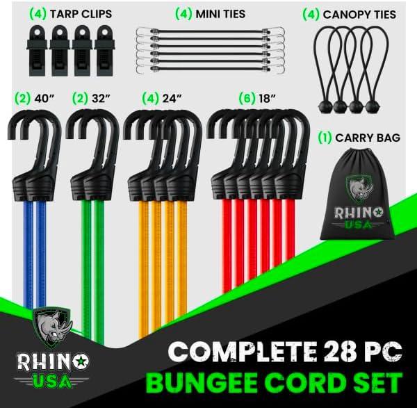 Bungee Cords with Hooks - Heavy Duty Outdoor 28pc Assortment with 4 Free Tarp Clips