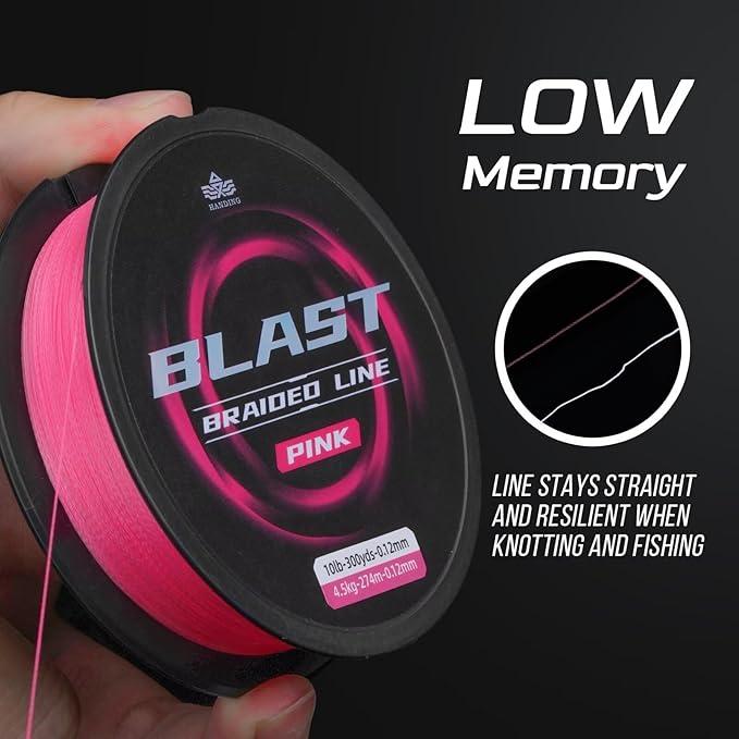 Blast Braided Fishing Line - BFS Fishing Line - Water and Abrasion Resistant - No Stretch - Colored Fishing Line Braid for Extra Visibility (Pre-Wet Before Knot Tightening)