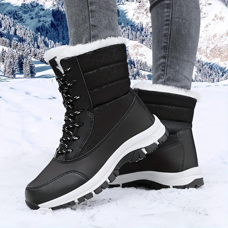 Trendy Plush Lined Thermal Furry Snow Boots with Non-Slip Round Toe, Warm Winter Hiking Boots for Men and Women