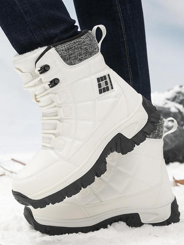 Sporty Men's Patchwork Lace Up High Top Hiking Boots, Casual Sporty Warm Snow Boots for Outdoor Activities, Male All-match Outdoor Shoes for Daily Wear