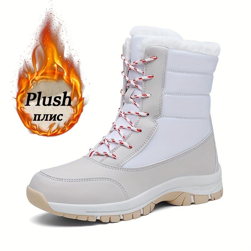 Trendy Plush Lined Thermal Furry Snow Boots with Non-Slip Round Toe, Warm Winter Hiking Boots for Men and Women