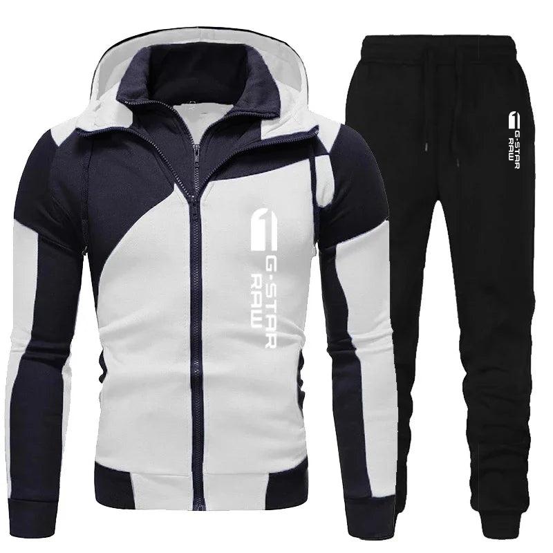 Men Tracksuit Double Zipper Two Pieces Set Mens Sportswear Male Jacket Hoodie and Pants Sweatsuit Hoodies+Pants