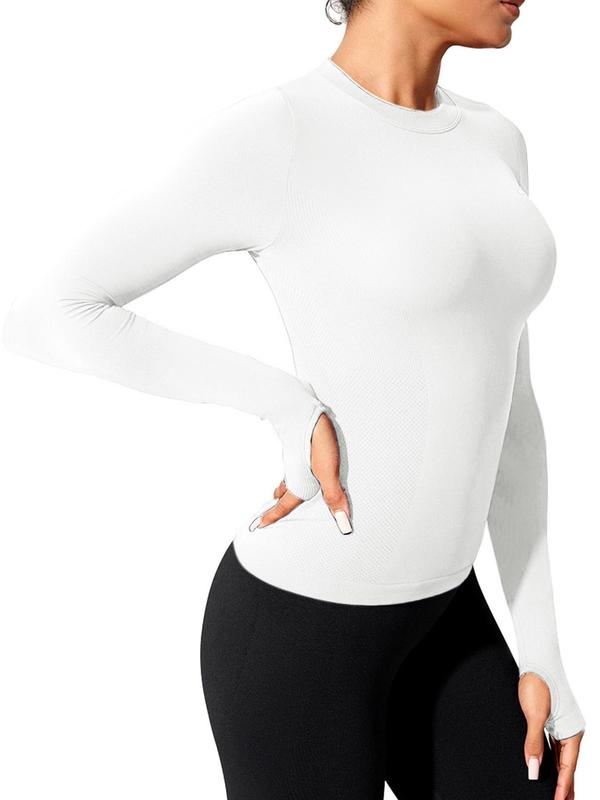 Women's Long Sleeve Baselayer Top, Thumb Hole Design Quick Drying Breathable Comfortable Sports Top for Yoga Gym Workout Running, Ladies Sportswear for Fall & Winter