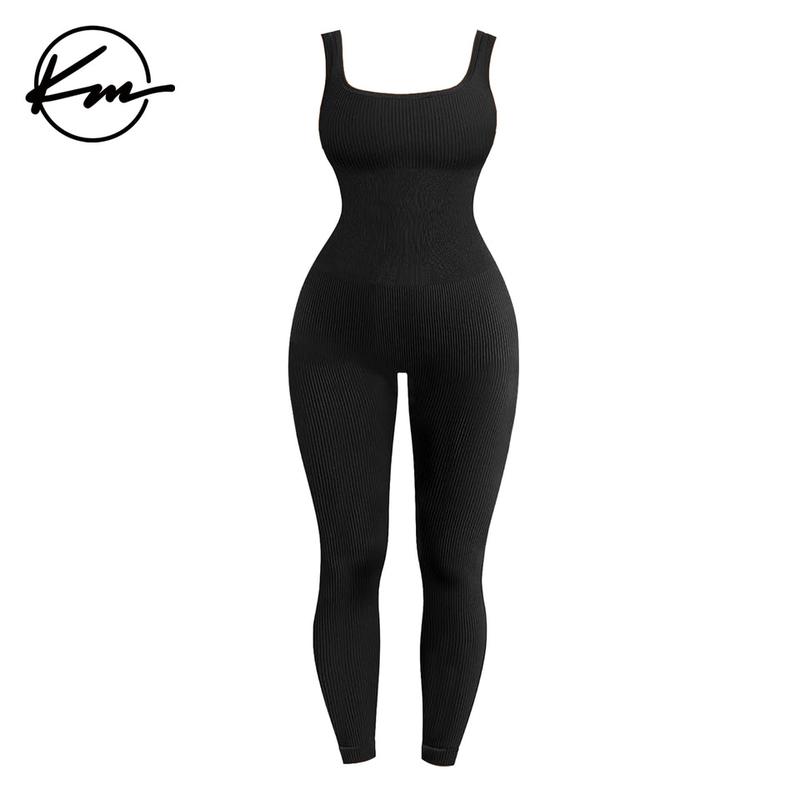 KatchMe Womenswear Solid Color U Neck Seamless Shaping Jumpsuit,Plain Sleeveless Tank,Tummy Control Butt-Lifting Shapewear,Slim-Fitting Sportswear